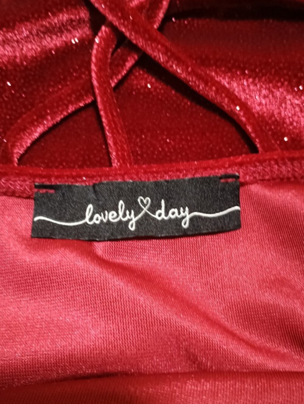Lovely Day Deep Red Velvet Sparkle Dress - Picture 3 of 4